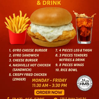 4 Burgers/8wings/fries/drink
